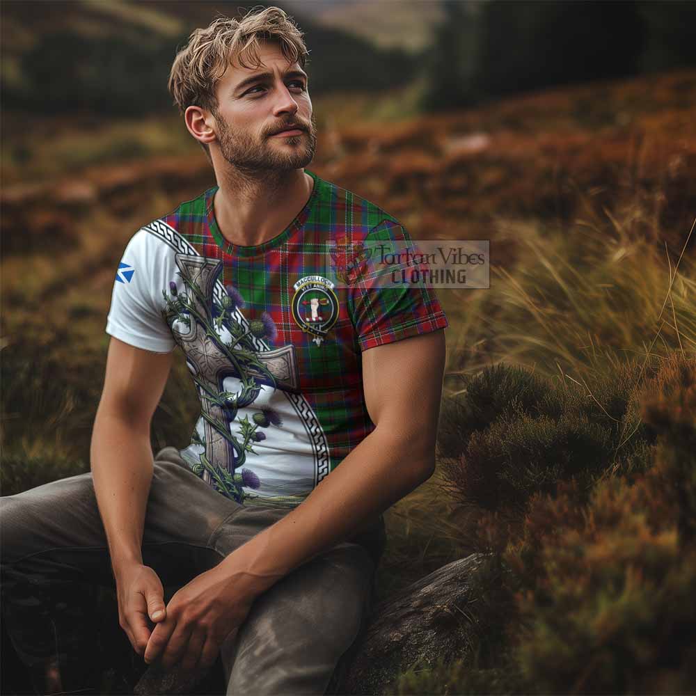 Tartan Vibes Clothing MacCulloch (McCulloch) Agnew Tartan T-Shirt with Family Crest and St. Andrew's Cross Accented by Thistle Vines