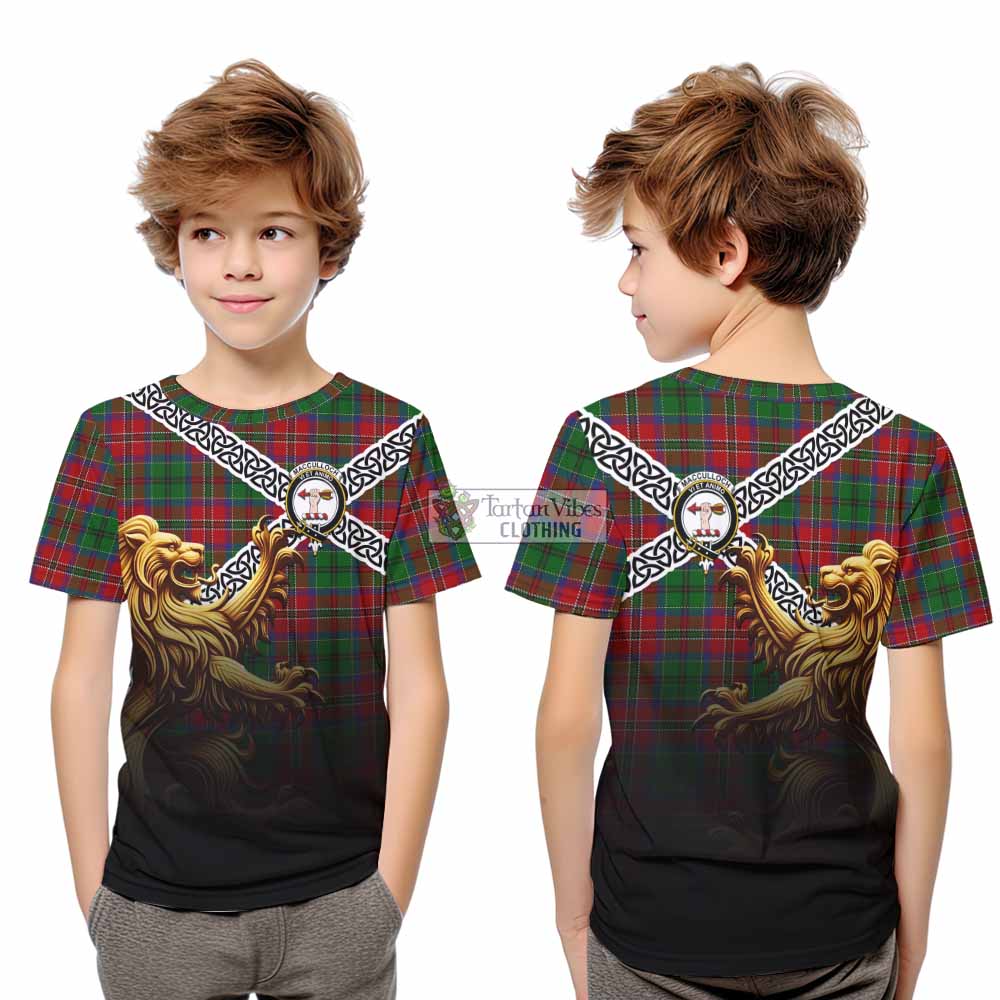Tartan Vibes Clothing MacCulloch (McCulloch) Crest Tartan Kid T-Shirt with Golden Lion Emblem Celtic Style