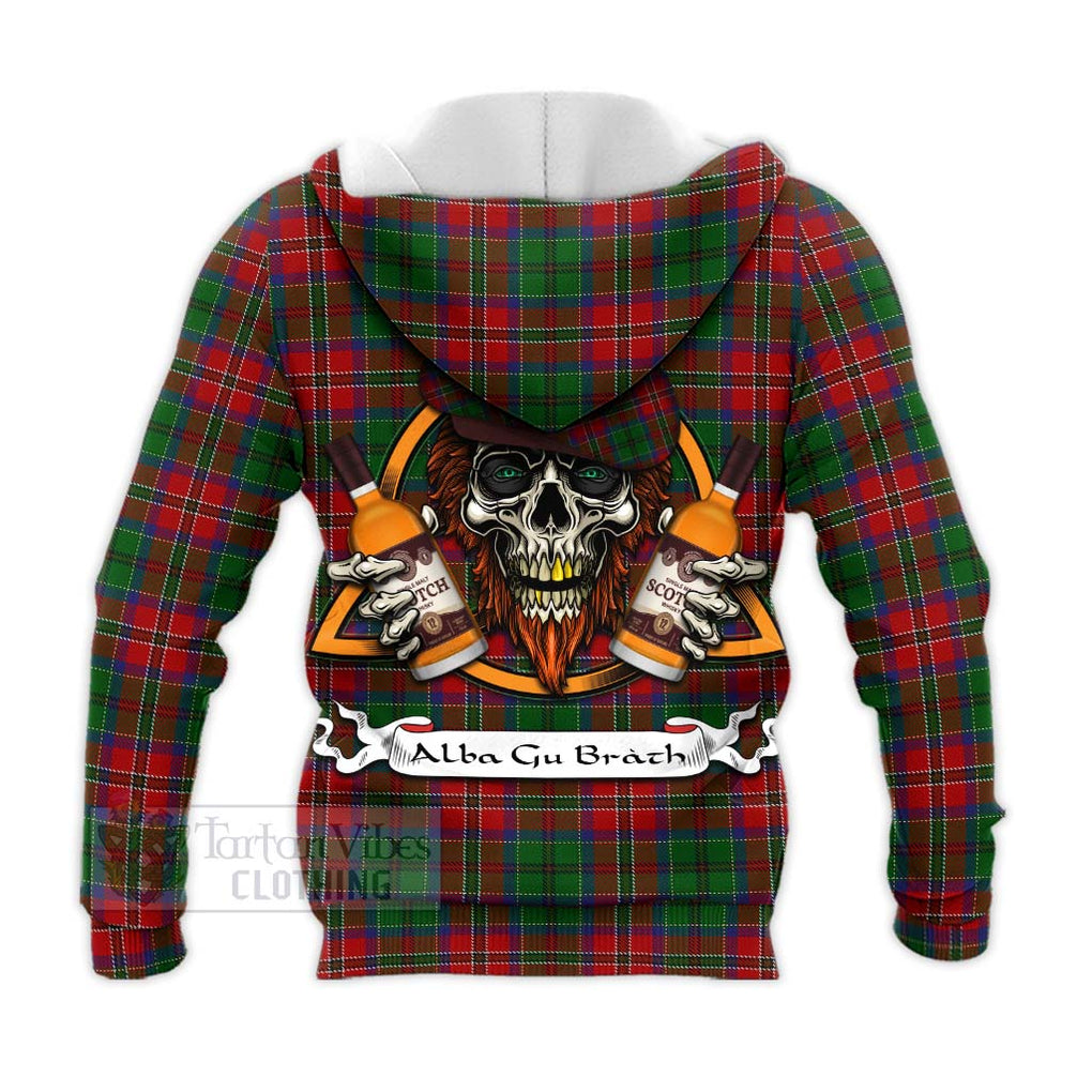 Tartan Vibes Clothing MacCulloch (McCulloch) Tartan Knitted Hoodie with Family Crest and Bearded Skull Holding Bottles of Whiskey
