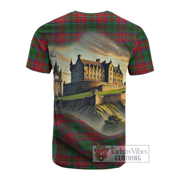 MacCulloch (McCulloch) Tartan Family Crest Cotton T-shirt with Scottish Ancient Castle Style
