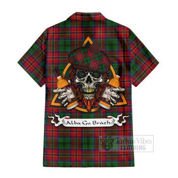 MacCulloch (McCulloch) Tartan Hawaiian Shirt with Family Crest and Bearded Skull Holding Bottles of Whiskey