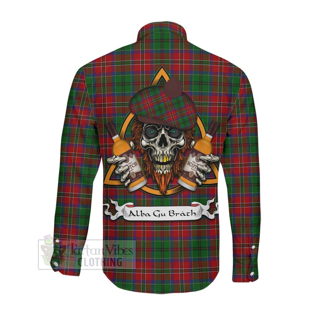 Tartan Vibes Clothing MacCulloch (McCulloch) Tartan Long Sleeve Button Shirt with Family Crest and Bearded Skull Holding Bottles of Whiskey