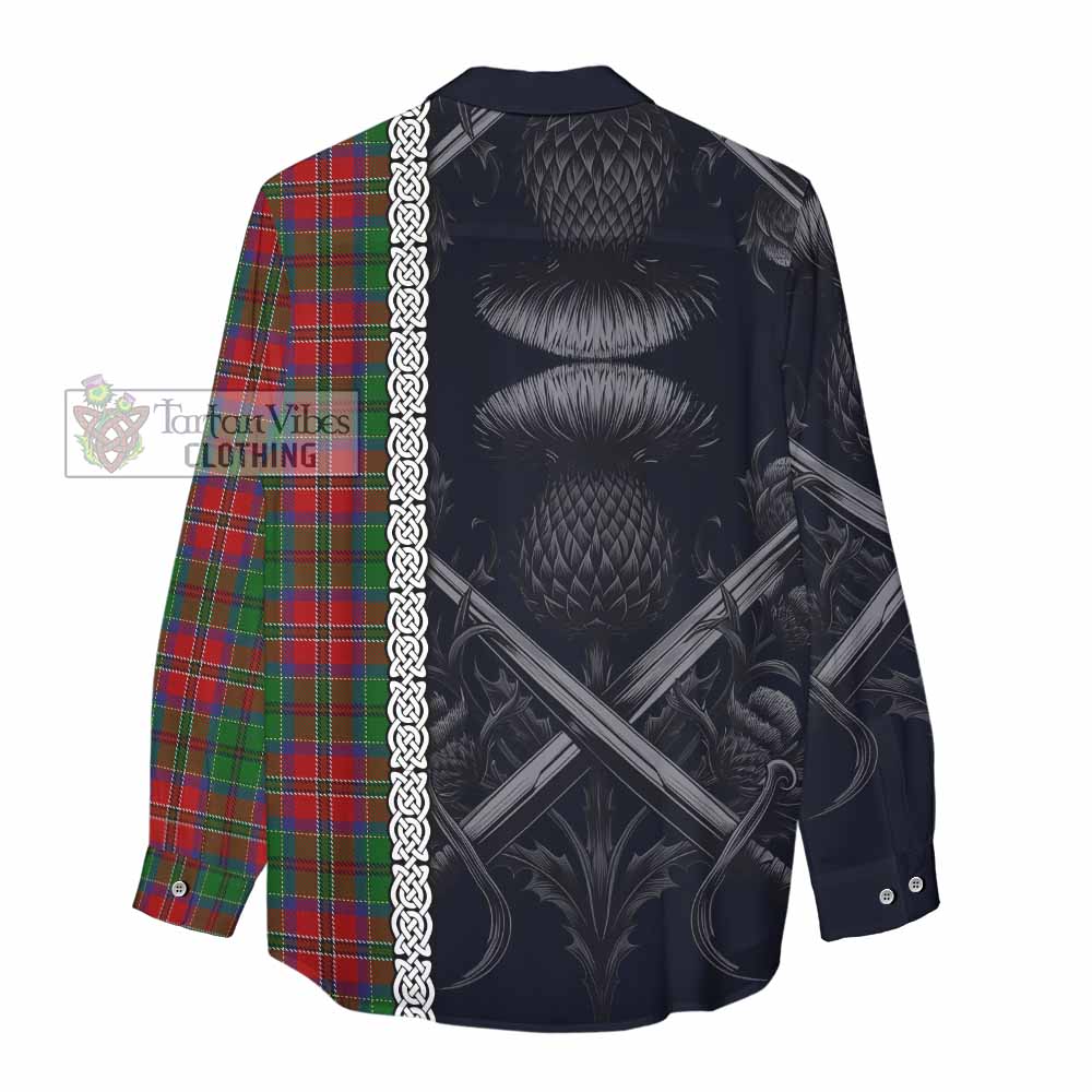 Tartan Vibes Clothing MacCulloch (McCulloch) Tartan Women's Casual Shirt with Family Crest Cross Sword Thistle Celtic Vibes