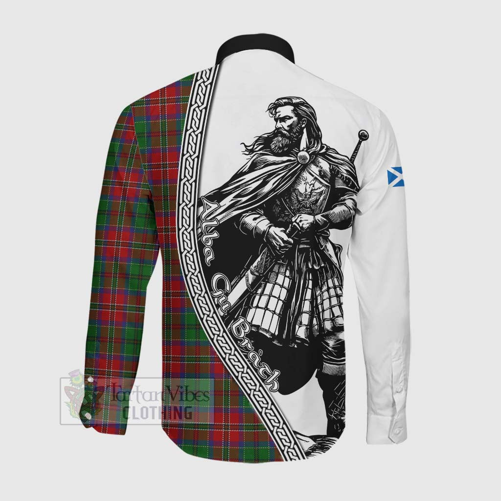 Tartan Vibes Clothing MacCulloch (McCulloch) Tartan Clan Crest Long Sleeve Button Shirt with Highlander Warrior Celtic Style