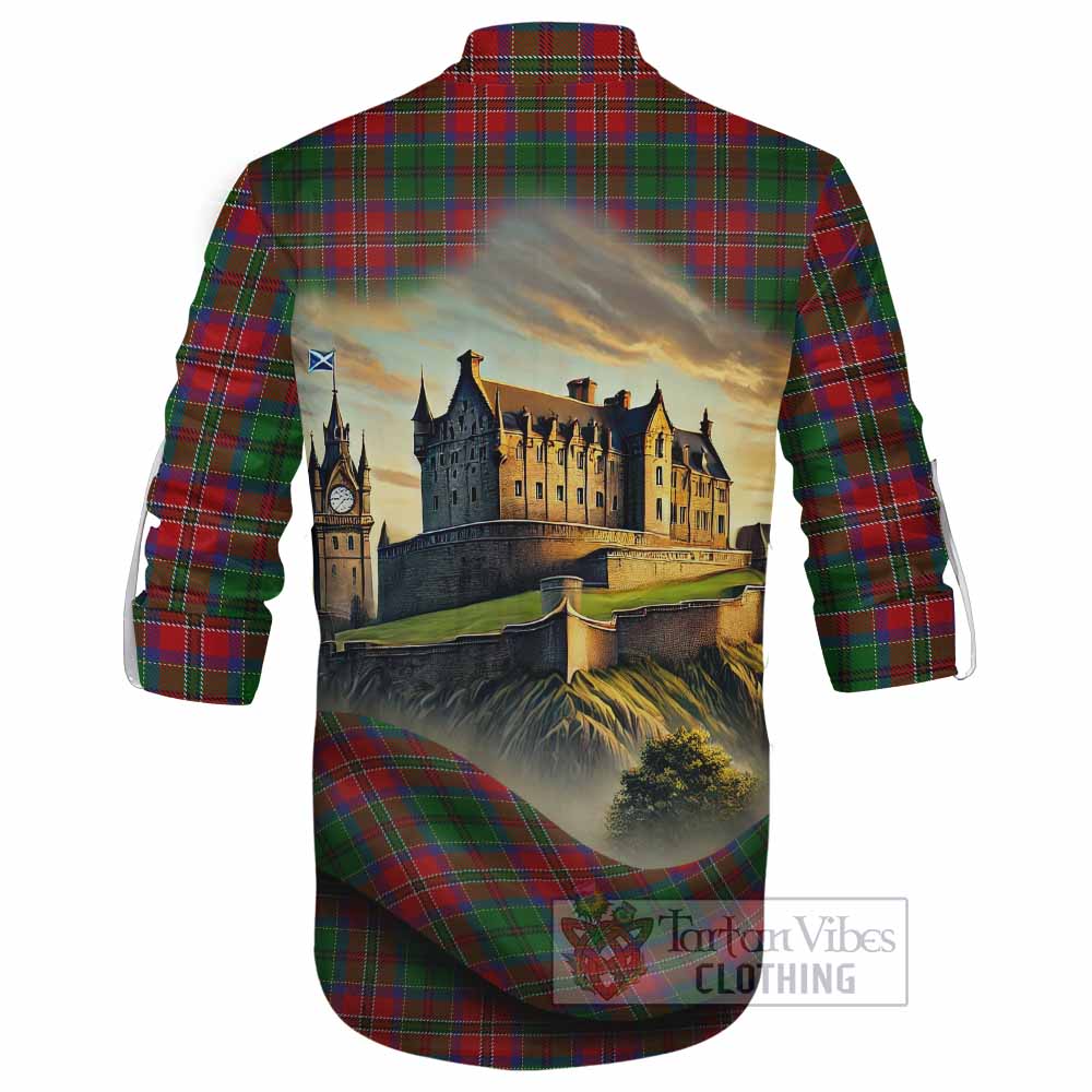 Tartan Vibes Clothing MacCulloch (McCulloch) Tartan Family Crest Ghillie Kilt Shirt with Scottish Ancient Castle Style