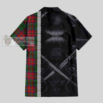 MacCulloch (McCulloch) Tartan Hawaiian Shirt with Family Crest Cross Sword Thistle Celtic Vibes