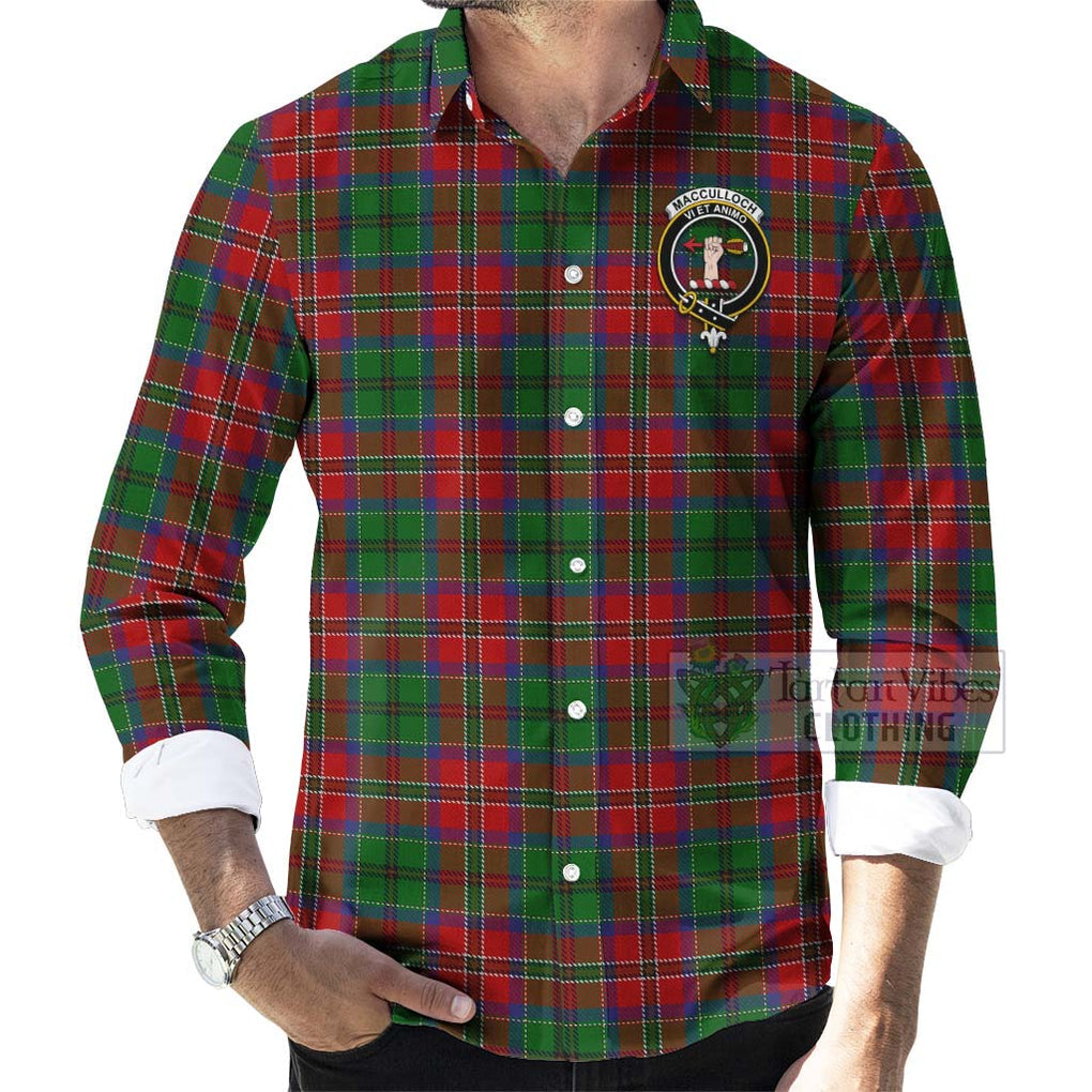 Tartan Vibes Clothing MacCulloch (McCulloch) Tartan Long Sleeve Button Shirt with Family Crest and Bearded Skull Holding Bottles of Whiskey