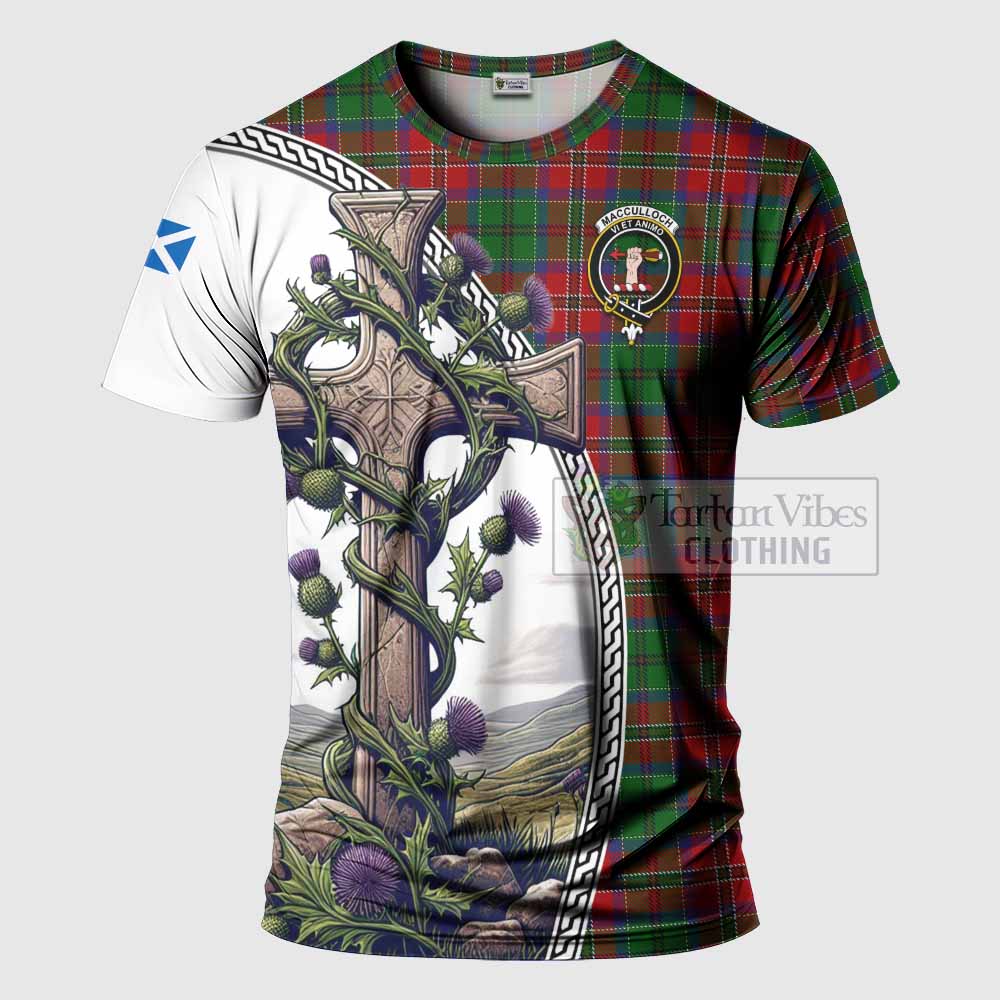 Tartan Vibes Clothing MacCulloch (McCulloch) Agnew Tartan T-Shirt with Family Crest and St. Andrew's Cross Accented by Thistle Vines
