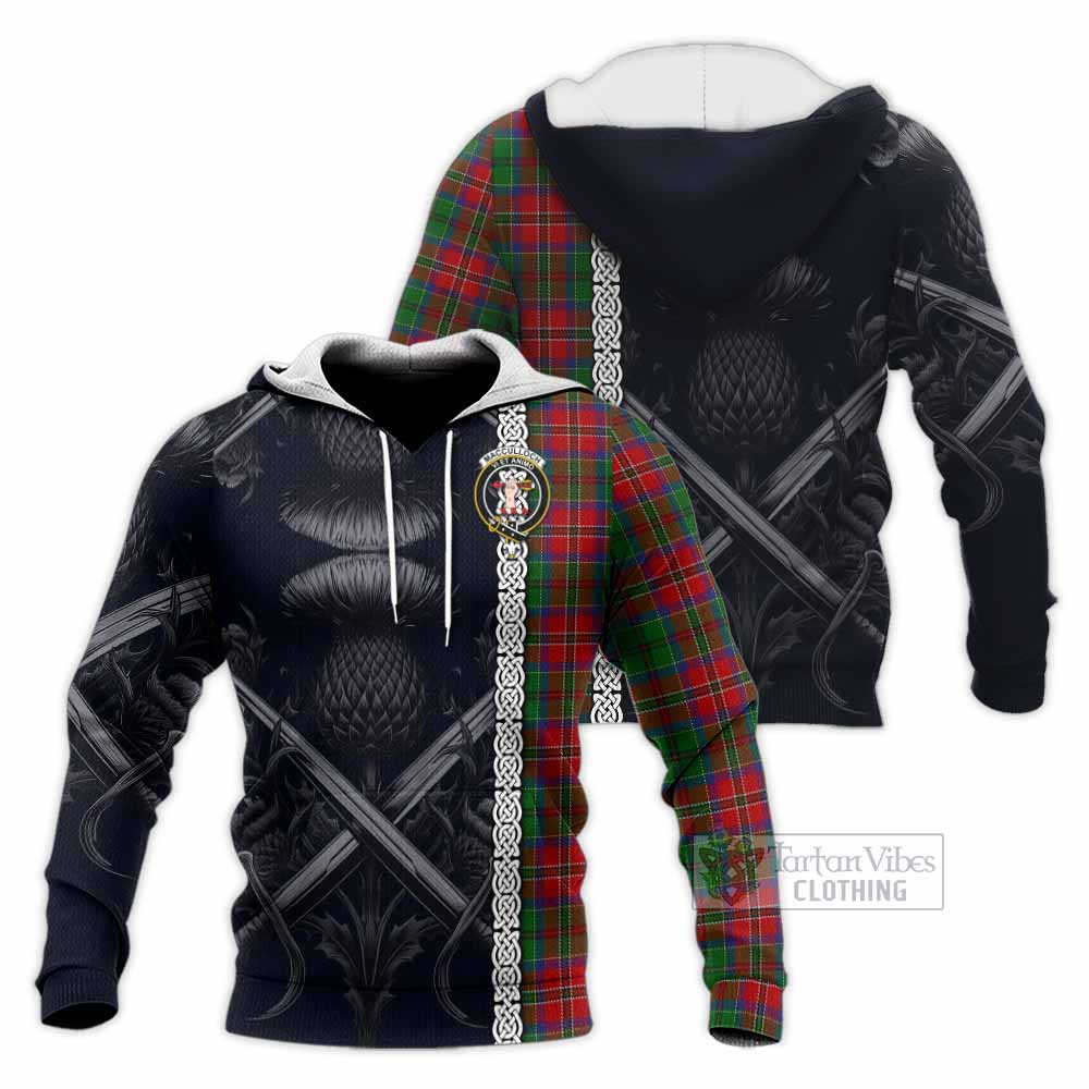 Tartan Vibes Clothing MacCulloch (McCulloch) Tartan Knitted Hoodie with Family Crest Cross Sword Thistle Celtic Vibes