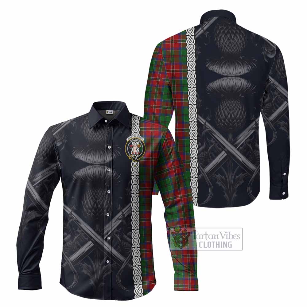 Tartan Vibes Clothing MacCulloch (McCulloch) Tartan Long Sleeve Button Shirt with Family Crest Cross Sword Thistle Celtic Vibes