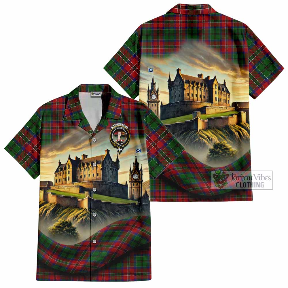 Tartan Vibes Clothing MacCulloch (McCulloch) Tartan Family Crest Short Sleeve Button Shirt with Scottish Ancient Castle Style