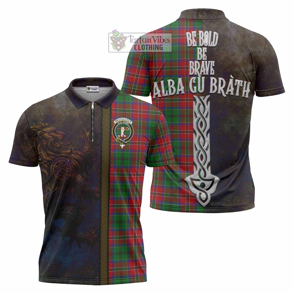 Tartan Vibes Clothing MacCulloch (McCulloch) Tartan Family Crest Zipper Polo Shirt Alba Gu Brath Be Brave Lion Ancient Style