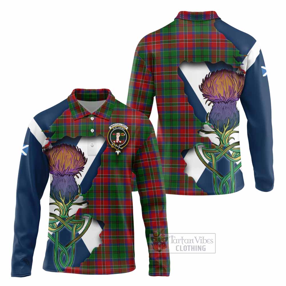 Tartan Vibes Clothing MacCulloch (McCulloch) Tartan Family Crest Long Sleeve Polo Shirt Scottish Thistle Celtic Inspired