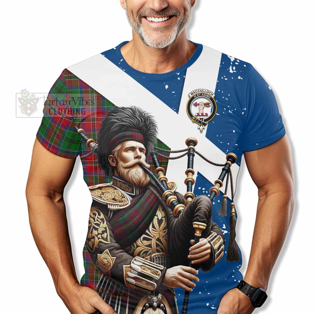 Tartan Vibes Clothing MacCulloch (McCulloch) Tartan T-Shirt with Family Crest Scottish Bagpiper Vibes