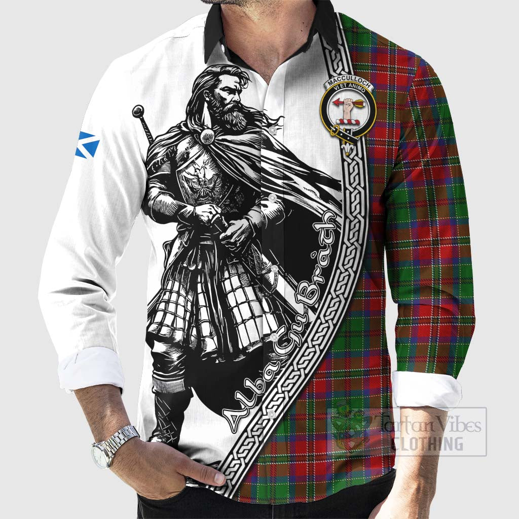 Tartan Vibes Clothing MacCulloch (McCulloch) Tartan Clan Crest Long Sleeve Button Shirt with Highlander Warrior Celtic Style