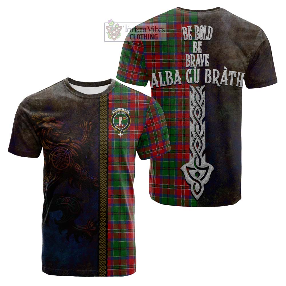 Tartan Vibes Clothing MacCulloch (McCulloch) Tartan Family Crest Cotton T-shirt Alba Gu Brath Be Brave Lion Ancient Style