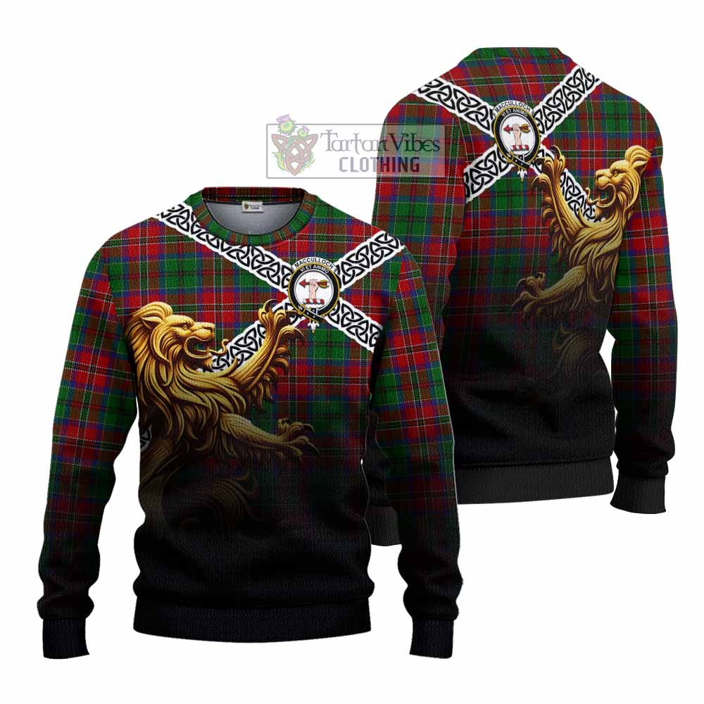 Tartan Vibes Clothing MacCulloch (McCulloch) Crest Tartan Knitted Sweater with Golden Lion Emblem Celtic Style