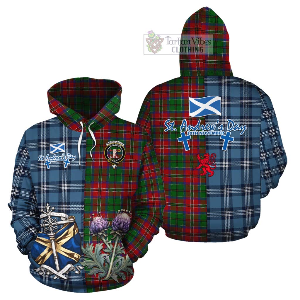 Tartan Vibes Clothing MacCulloch (McCulloch) Tartan Cotton Hoodie Happy St. Andrew's Day Half Tartan Style