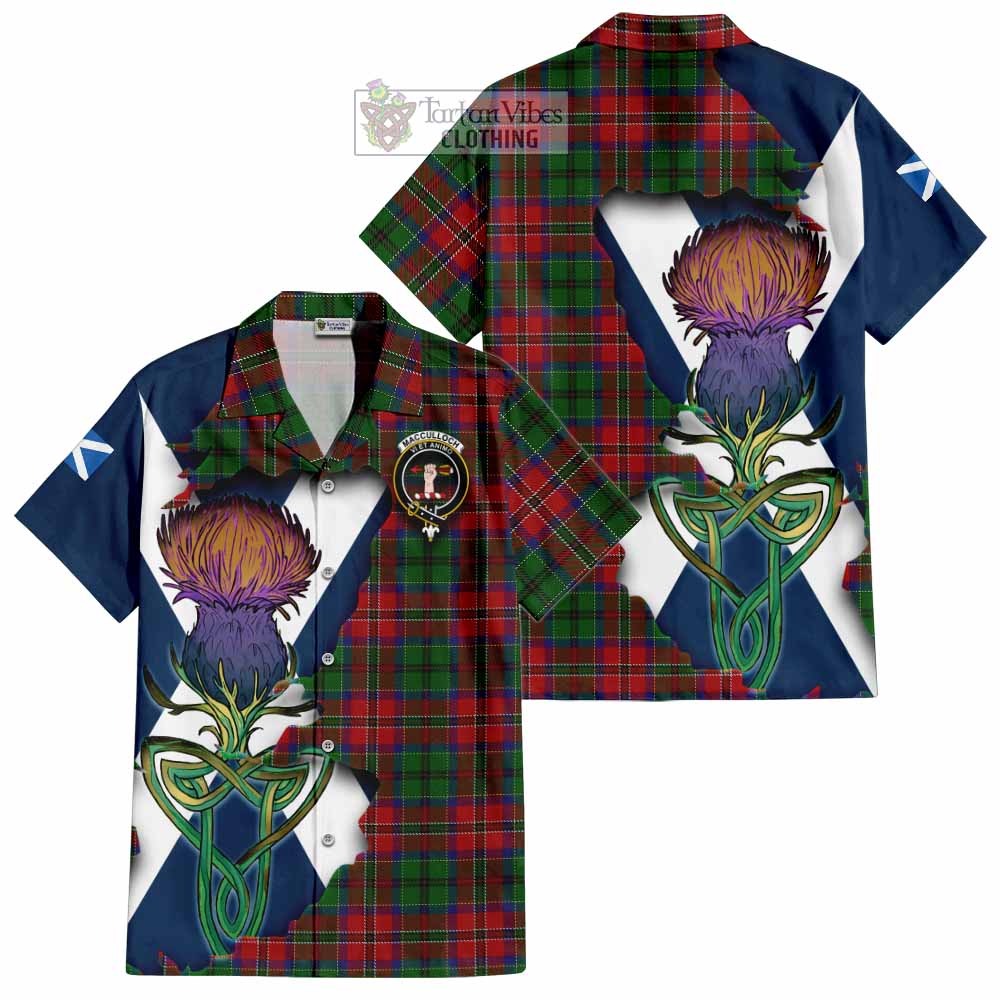 Tartan Vibes Clothing MacCulloch (McCulloch) Tartan Family Crest Short Sleeve Button Shirt Scottish Thistle Celtic Inspired