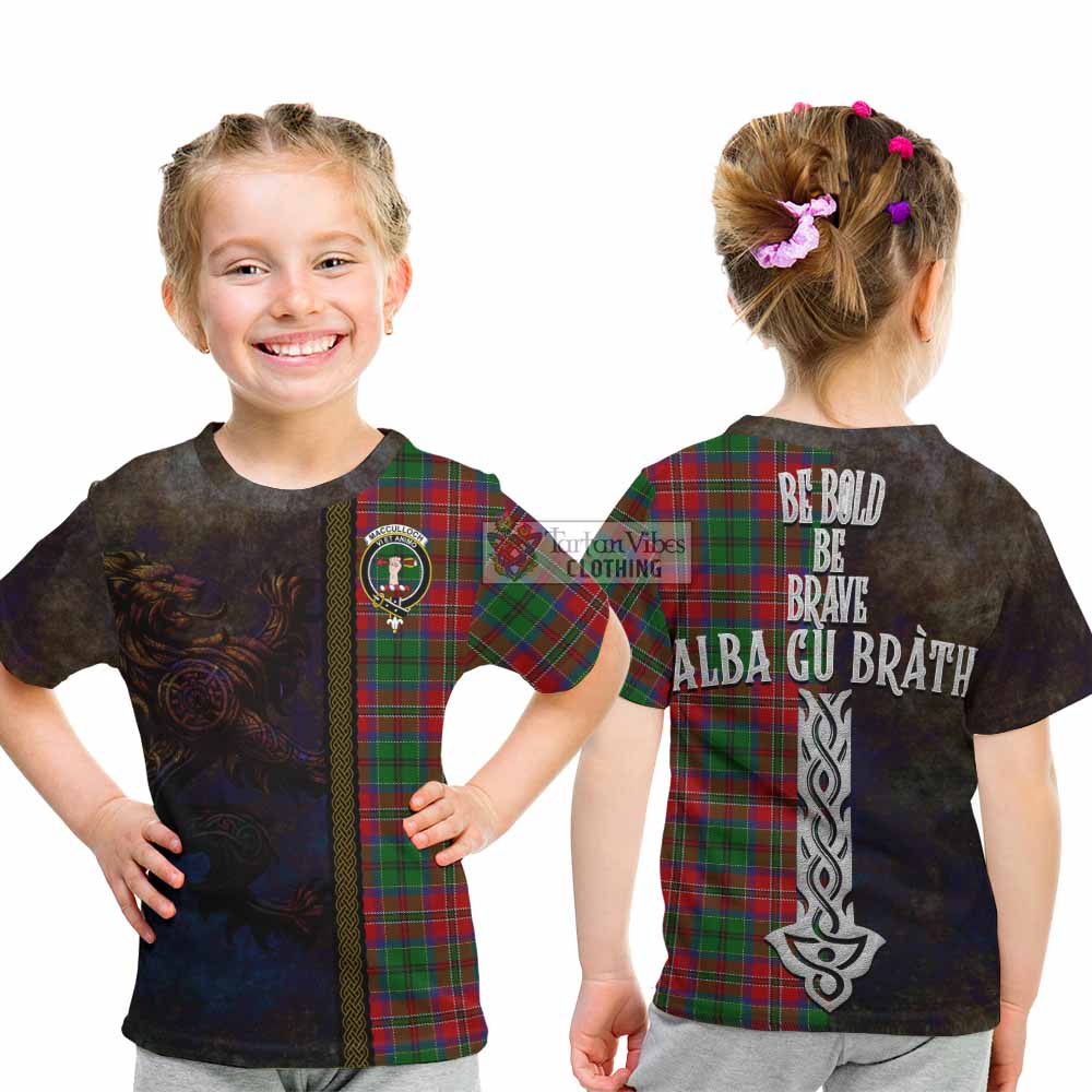 Tartan Vibes Clothing MacCulloch (McCulloch) Tartan Family Crest Kid T-Shirt Alba Gu Brath Be Brave Lion Ancient Style