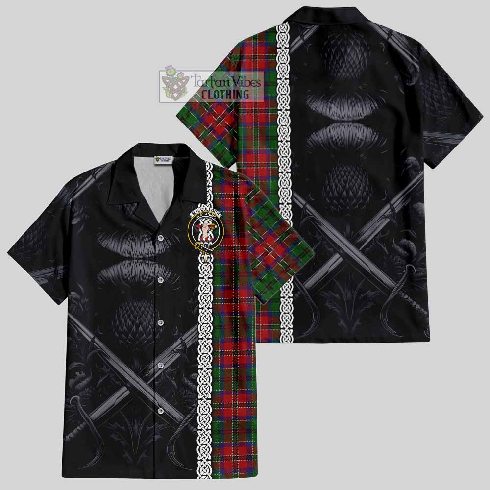 Tartan Vibes Clothing MacCulloch (McCulloch) Tartan Short Sleeve Button Shirt with Family Crest Cross Sword Thistle Celtic Vibes