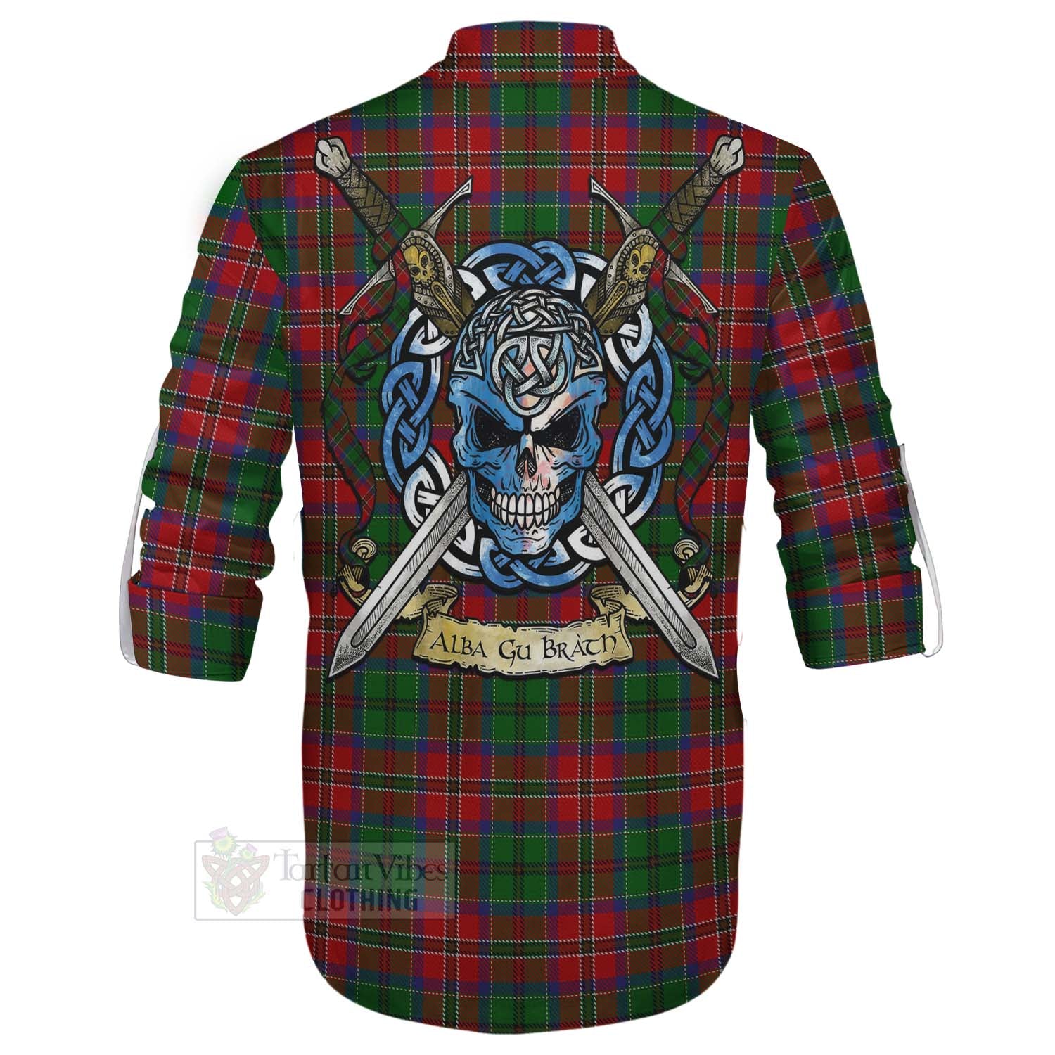 Tartan Vibes Clothing MacCulloch (McCulloch) Tartan Ghillie Kilt Shirt with Family Crest Celtic Skull Style