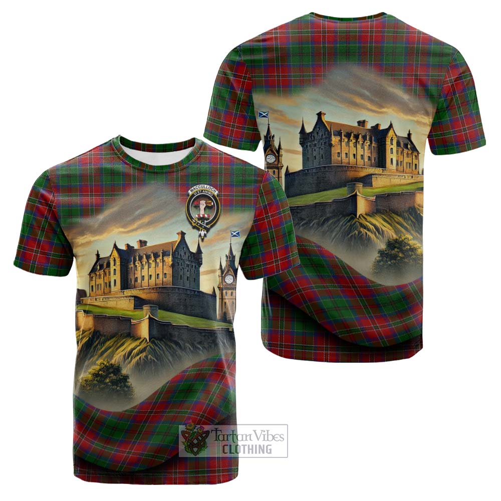 Tartan Vibes Clothing MacCulloch (McCulloch) Tartan Family Crest Cotton T-shirt with Scottish Ancient Castle Style
