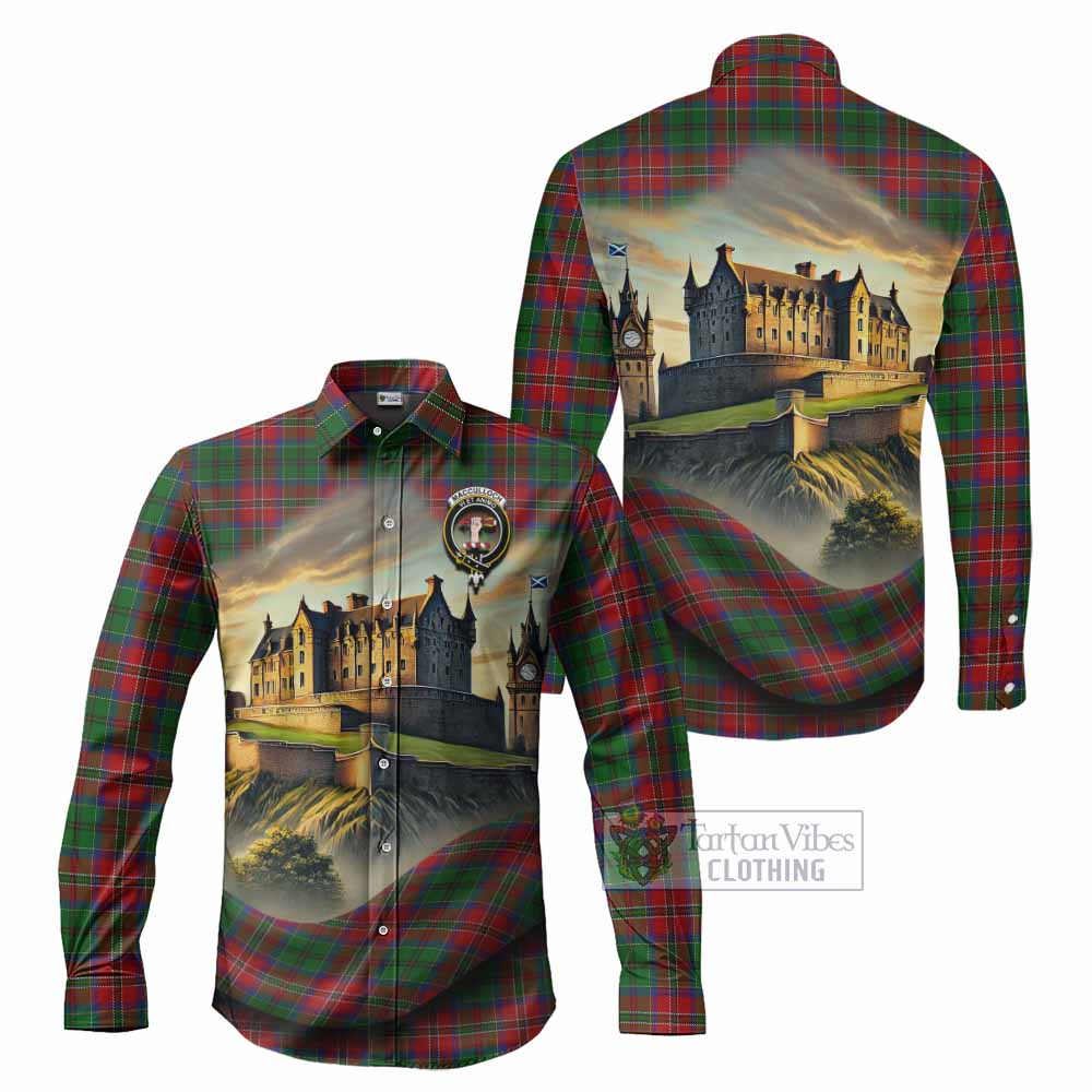 Tartan Vibes Clothing MacCulloch (McCulloch) Tartan Family Crest Long Sleeve Button Shirt with Scottish Ancient Castle Style