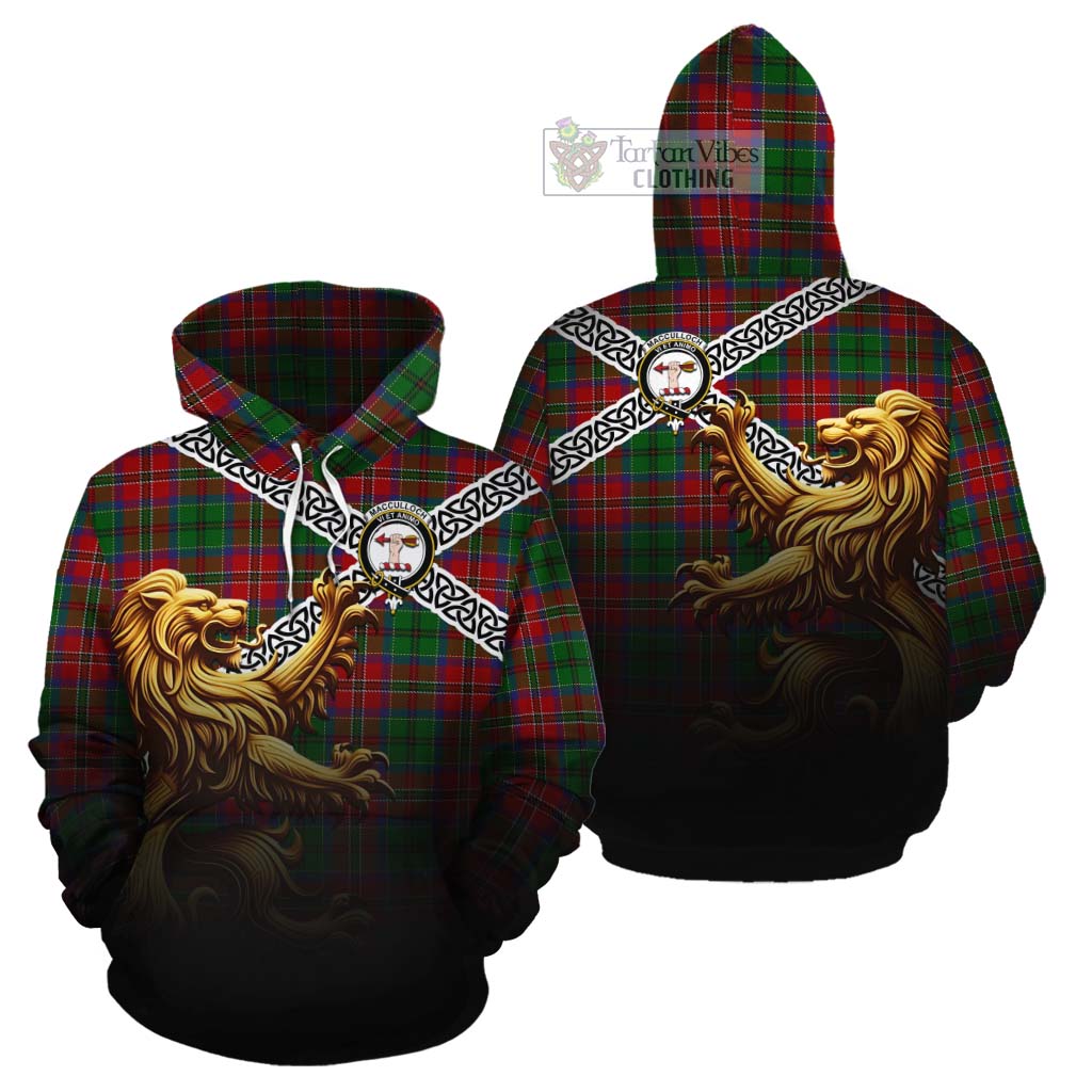 Tartan Vibes Clothing MacCulloch (McCulloch) Crest Tartan Cotton Hoodie with Golden Lion Emblem Celtic Style