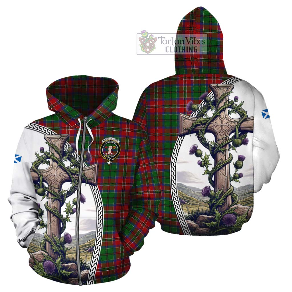 Tartan Vibes Clothing MacCulloch (McCulloch) Tartan Cotton Hoodie with Family Crest and St. Andrew's Cross Accented by Thistle Vines