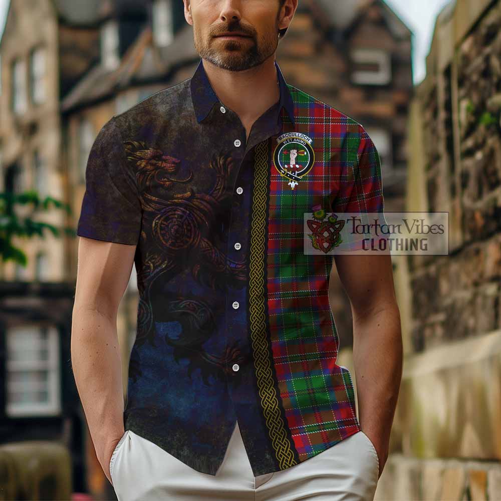 Tartan Vibes Clothing MacCulloch (McCulloch) Tartan Family Crest Short Sleeve Button Shirt Alba Gu Brath Be Brave Lion Ancient Style