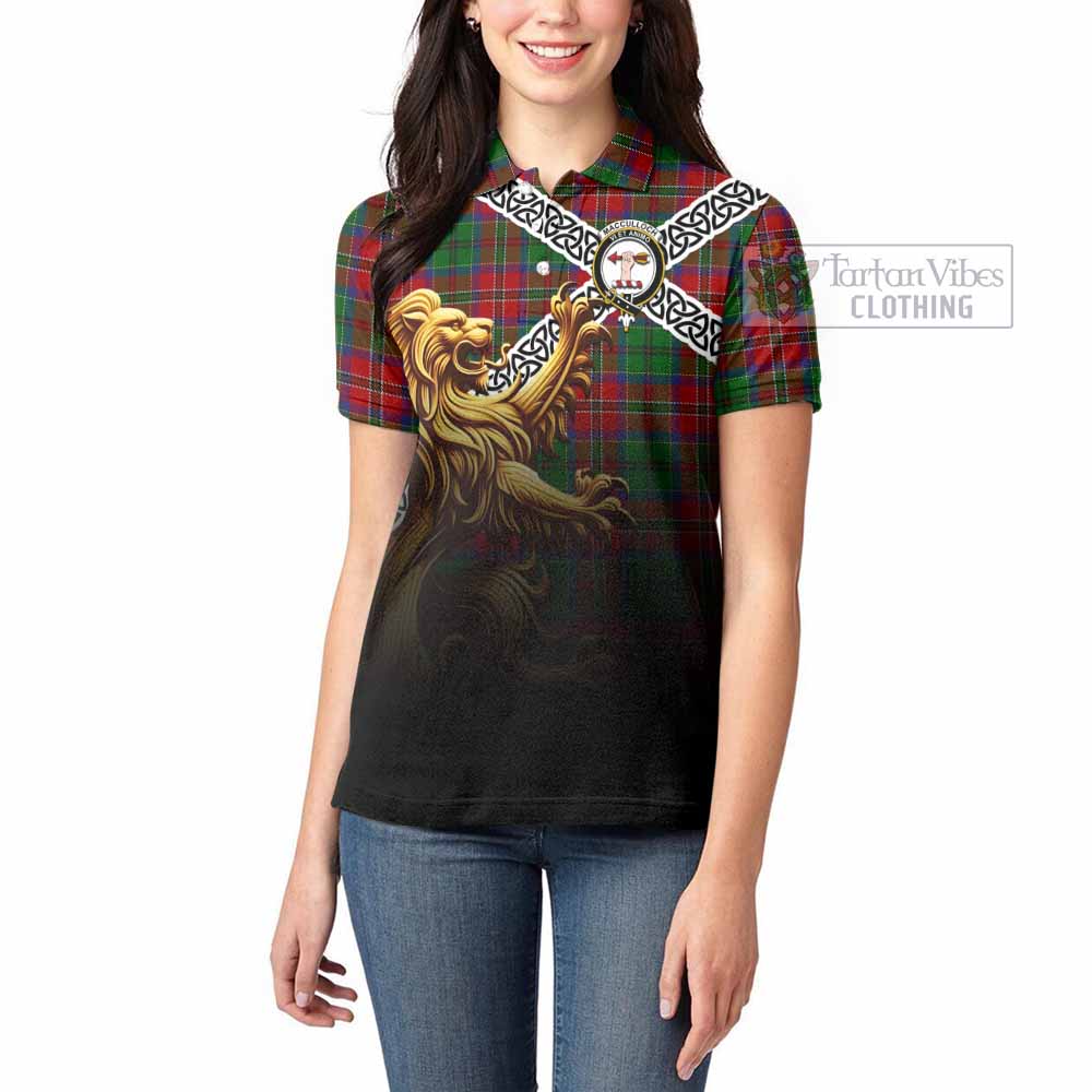 Tartan Vibes Clothing MacCulloch (McCulloch) Crest Tartan Women's Polo Shirt with Golden Lion Emblem Celtic Style