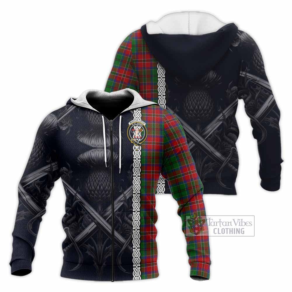 Tartan Vibes Clothing MacCulloch (McCulloch) Tartan Knitted Hoodie with Family Crest Cross Sword Thistle Celtic Vibes