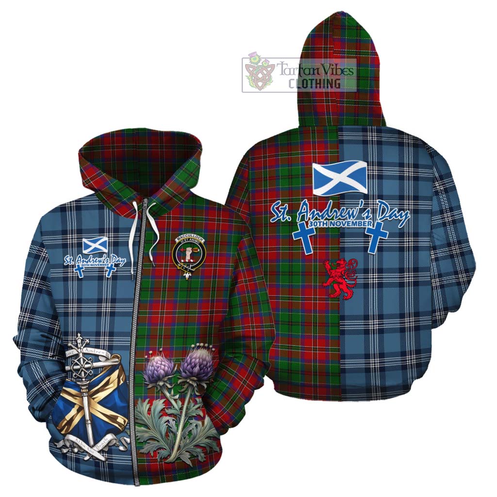 Tartan Vibes Clothing MacCulloch (McCulloch) Tartan Cotton Hoodie Happy St. Andrew's Day Half Tartan Style