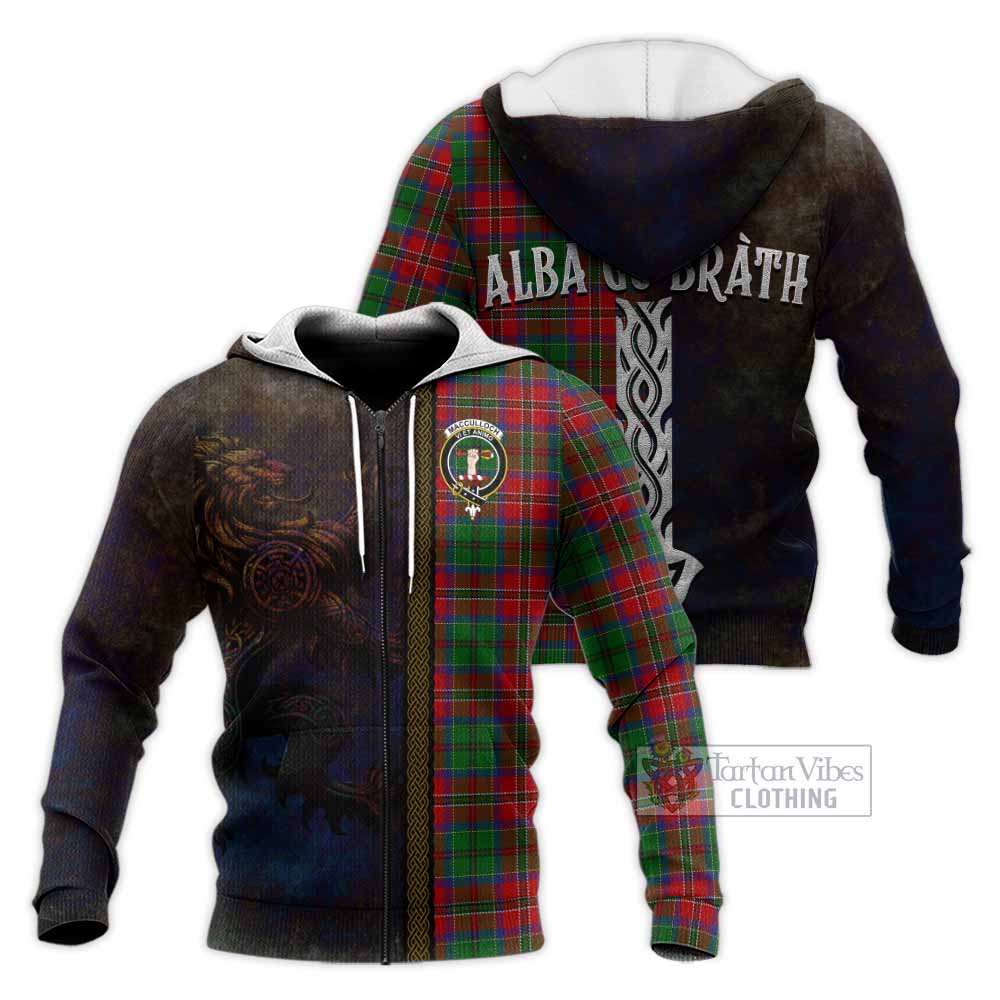 Tartan Vibes Clothing MacCulloch (McCulloch) Tartan Family Crest Knitted Hoodie Alba Gu Brath Be Brave Lion Ancient Style