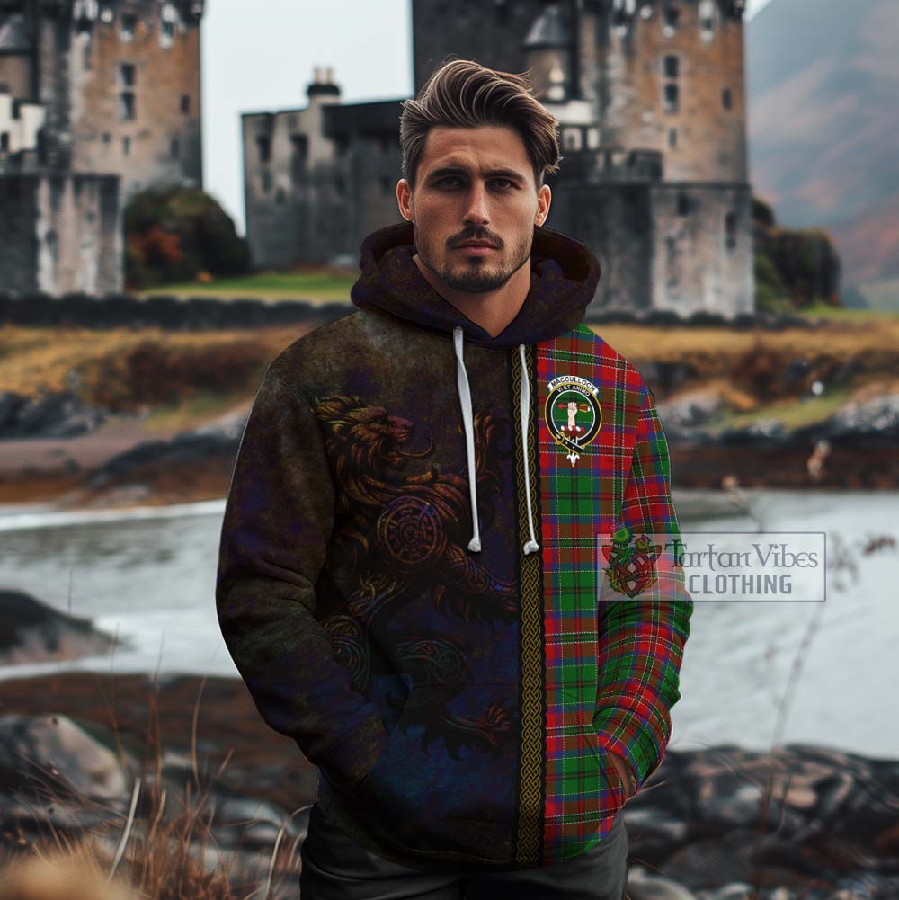 Tartan Vibes Clothing MacCulloch (McCulloch) Tartan Family Crest Cotton Hoodie Alba Gu Brath Be Brave Lion Ancient Style