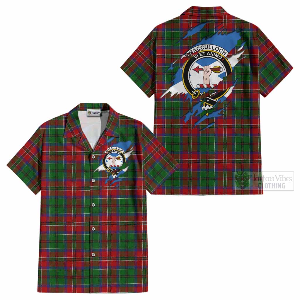 MacCulloch (McCulloch) Clan Crest In Me Tartan Cotton Hawaiian Shirt Scotland Flag Style