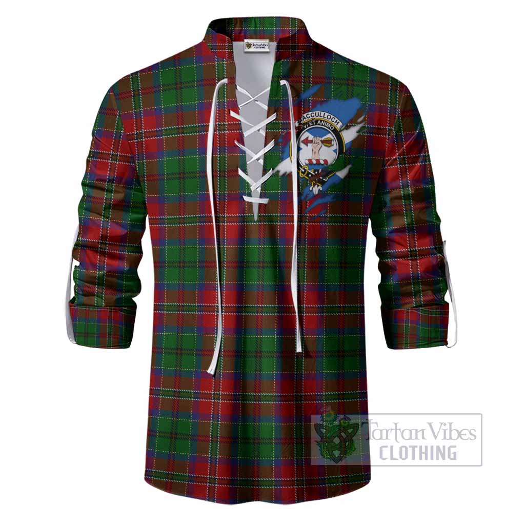 MacCulloch (McCulloch) Clan Crest In Me Tartan Ghillie Shirt Scotland Flag Style