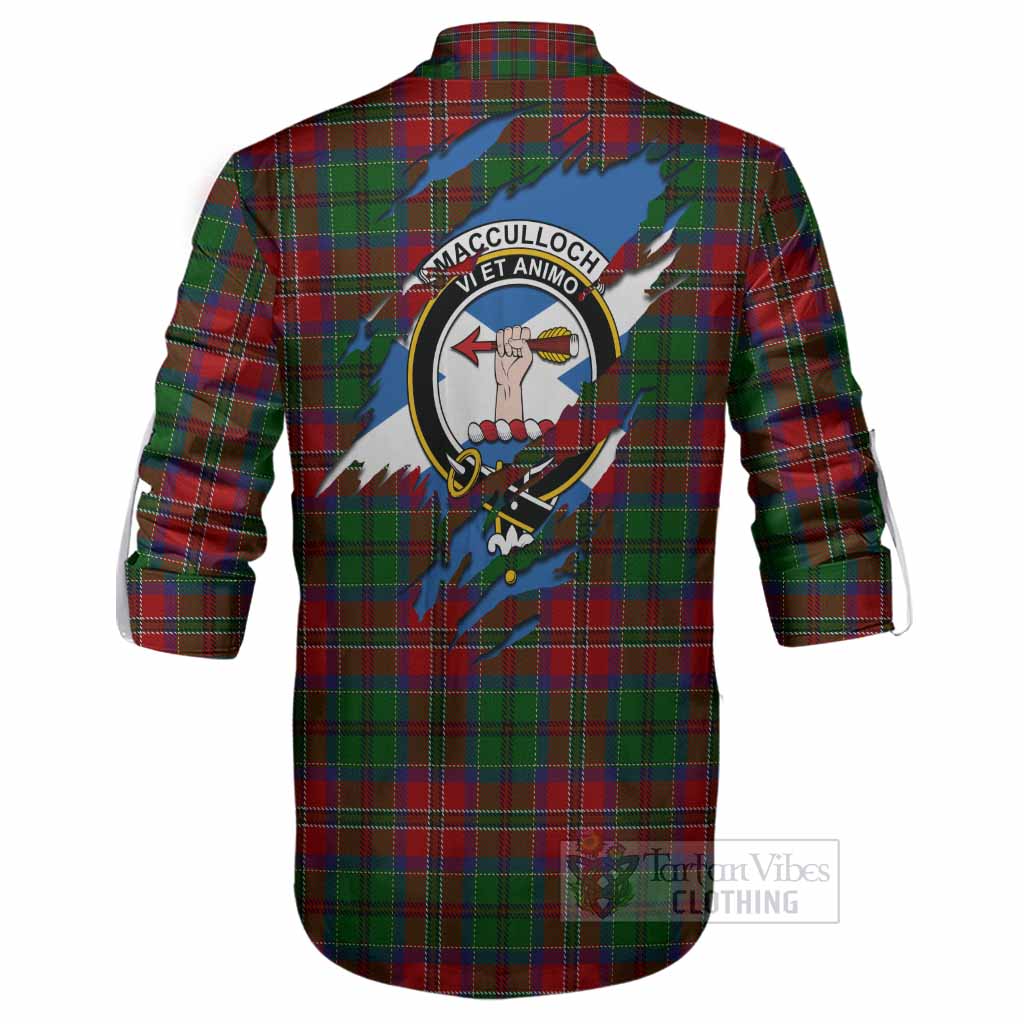 MacCulloch (McCulloch) Clan Crest In Me Tartan Ghillie Shirt Scotland Flag Style