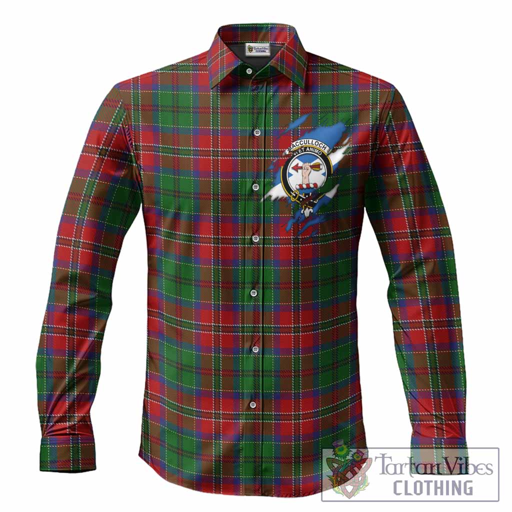 MacCulloch (McCulloch) Clan Crest In Me Tartan Long Sleeve Button Shirts Scotland Flag Style