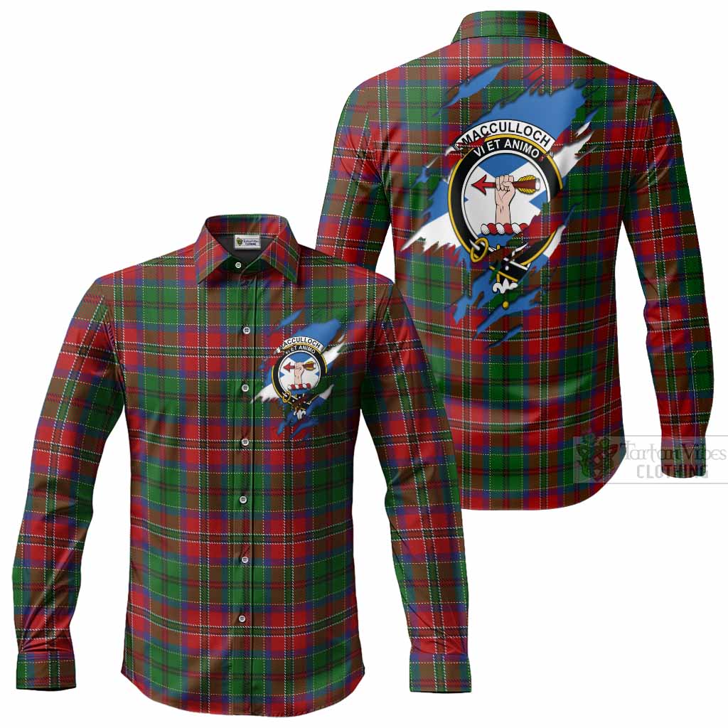 MacCulloch (McCulloch) Clan Crest In Me Tartan Long Sleeve Button Shirts Scotland Flag Style