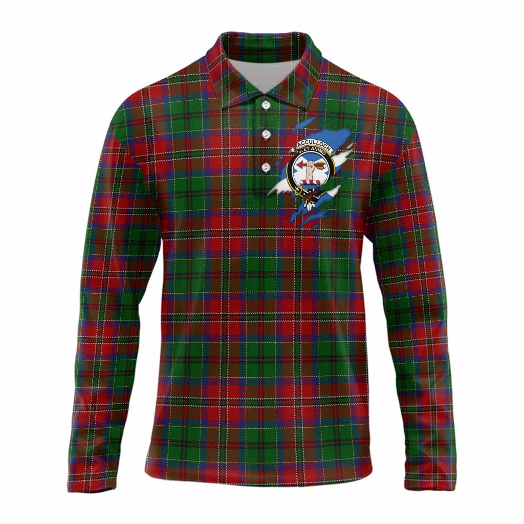 MacCulloch (McCulloch) Clan Crest In Me Tartan Long Sleeve Polo Shirt Scotland Flag Style