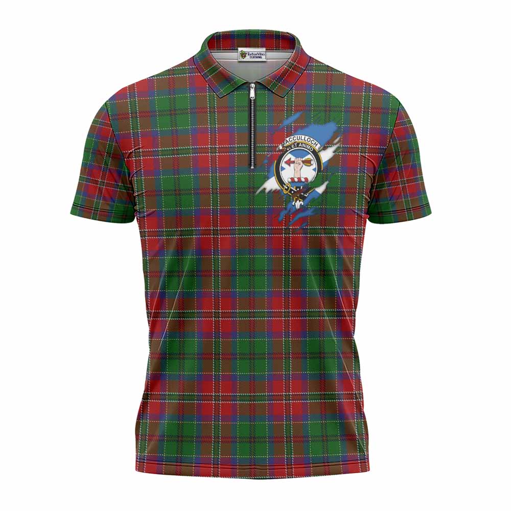 MacCulloch (McCulloch) Clan Crest In Me Tartan Zipper Polo Shirt Scotland Flag Style