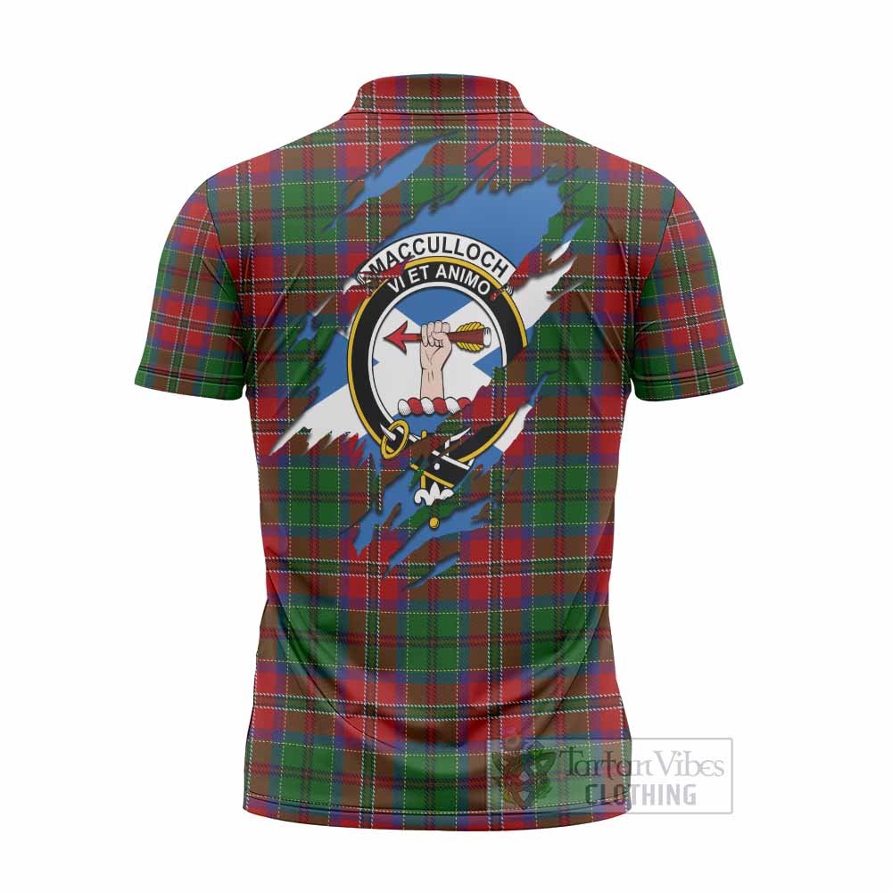 MacCulloch (McCulloch) Clan Crest In Me Tartan Zipper Polo Shirt Scotland Flag Style