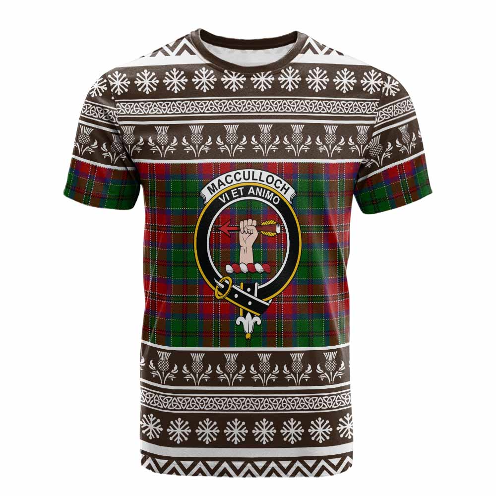 MacCulloch (McCulloch) Clan Tartan Christmas Cotton T-shirt with Family Crest - Tartan Vibes Clothing