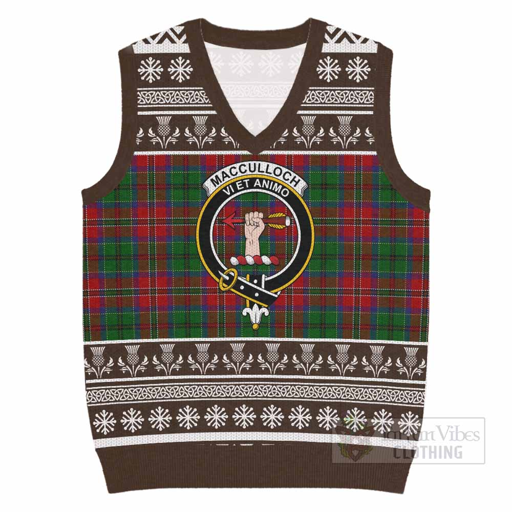 MacCulloch (McCulloch) Clan Tartan Christmas Knitted V-Neck Vest with Family Crest - Tartan Vibes Clothing