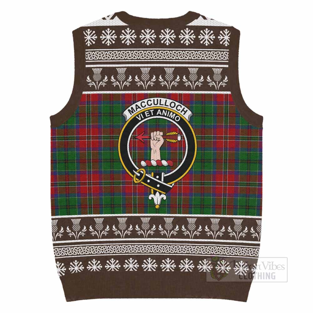 MacCulloch (McCulloch) Clan Tartan Christmas Knitted V-Neck Vest with Family Crest - Tartan Vibes Clothing
