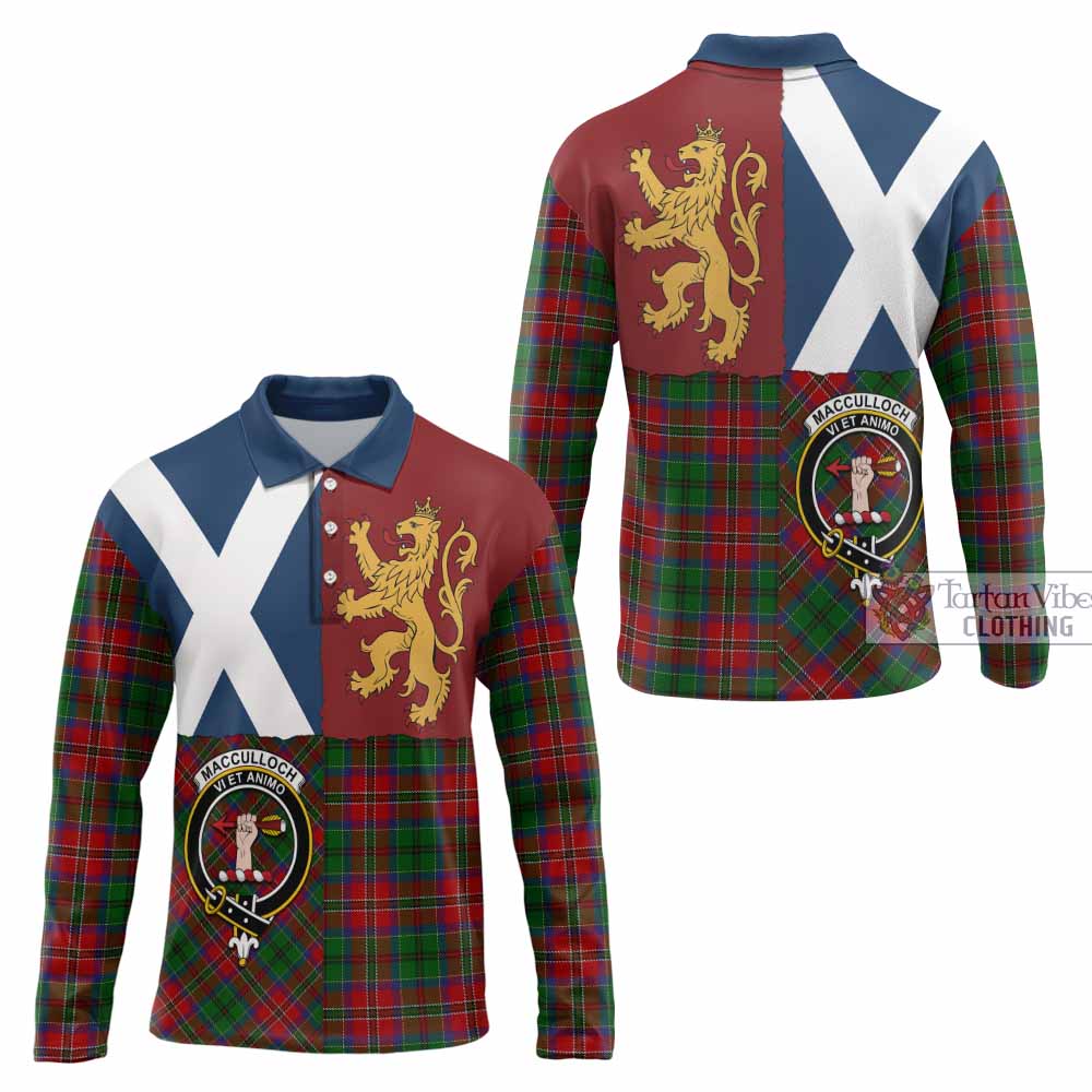 MacCulloch (McCulloch) Crest Tartan Long Sleeve Polo Shirt with Lion Rampant Saltire Style