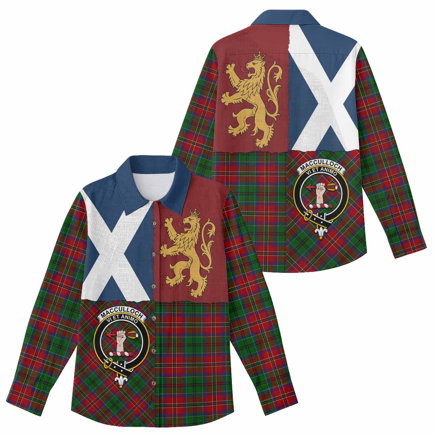 MacCulloch (McCulloch) Crest Tartan Women Casual Shirt with Lion Rampant Saltire Style