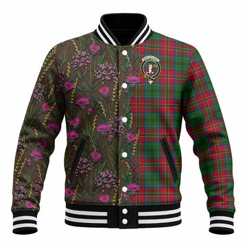 MacCulloch (McCulloch) Family Crest Tartan Baseball Jacket Scottish Thistle Flower Pattern Half Style - Tartan Vibes Clothing